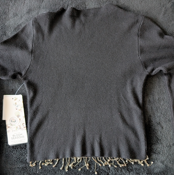 NWT Rhinestone Fringe Cropped Black Sweater Night Out Baddie Going Out Top M - Picture 4 of 11
